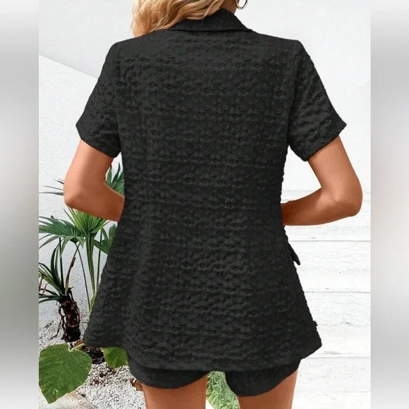 SHEIN 3 Piece Set Privé Solid Cami Top & Shorts & Single Button Blazer Black XL - Picture 2 of 15